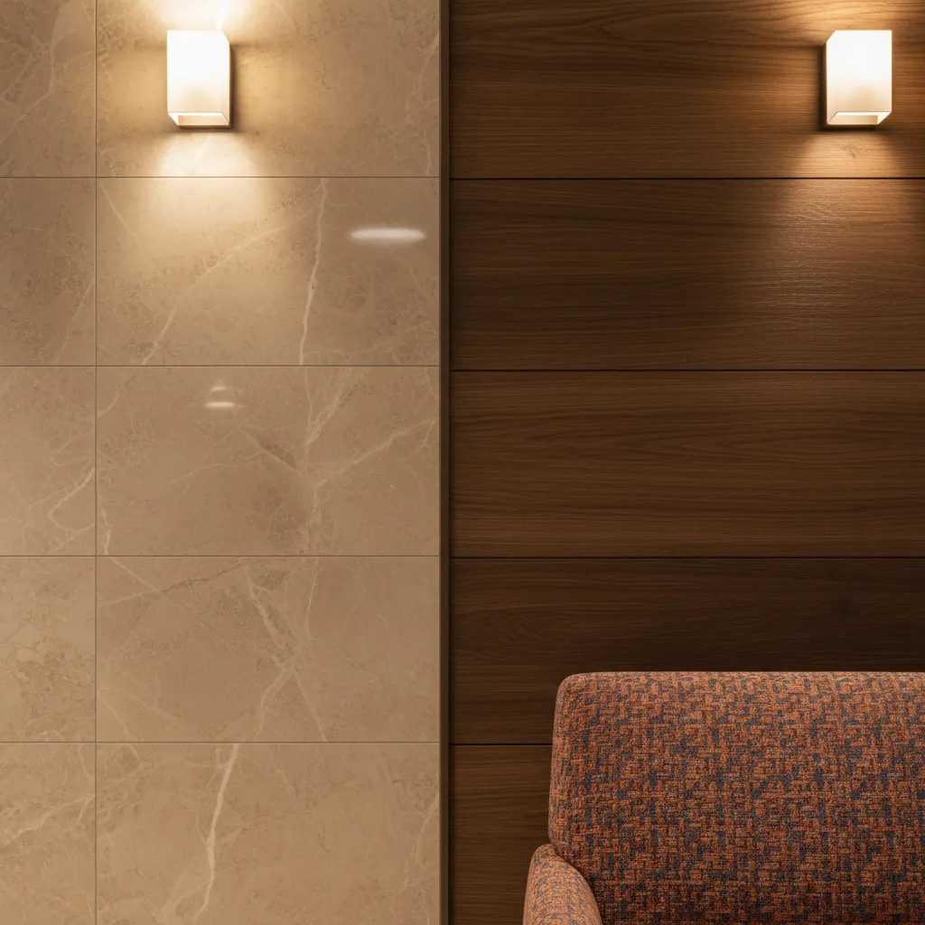 Detalle de materiales duraderos utilizados en interiores de hotel