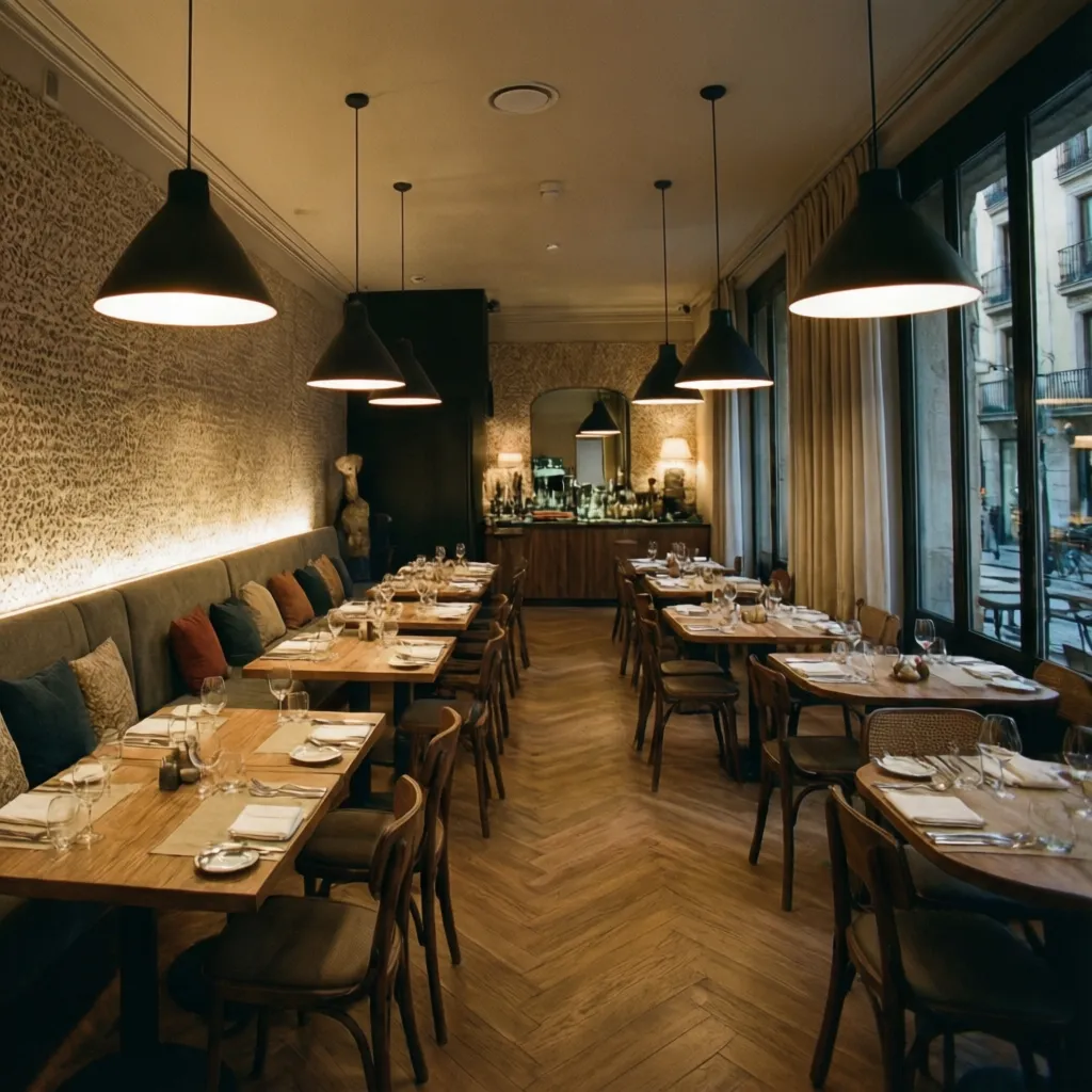 Restaurante de hotel de diseño con iluminación ambiental