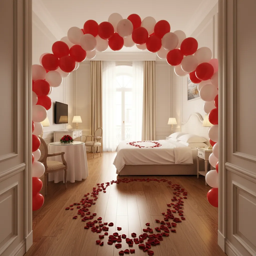 Hotel room decoration layout designed for photography with framed bed area