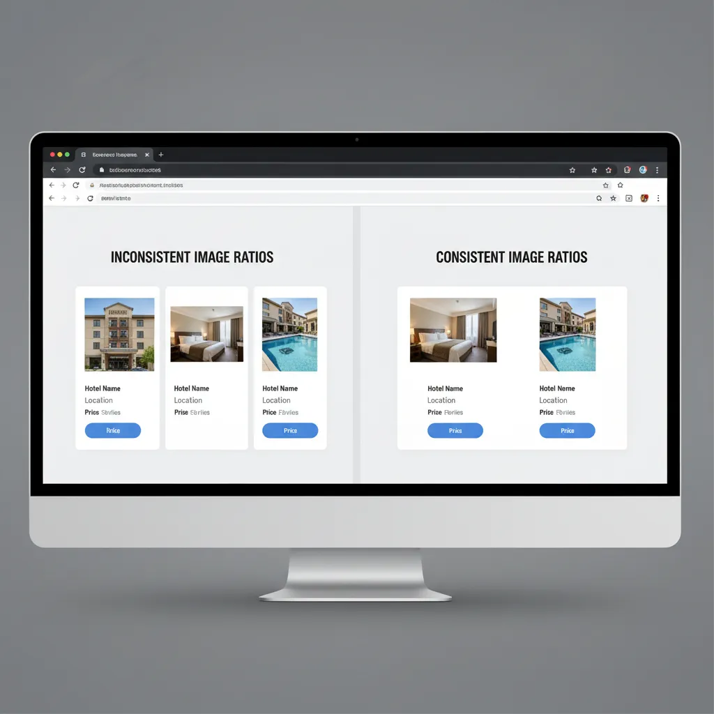 Comparison of aligned and misaligned hotel room card images in website layout