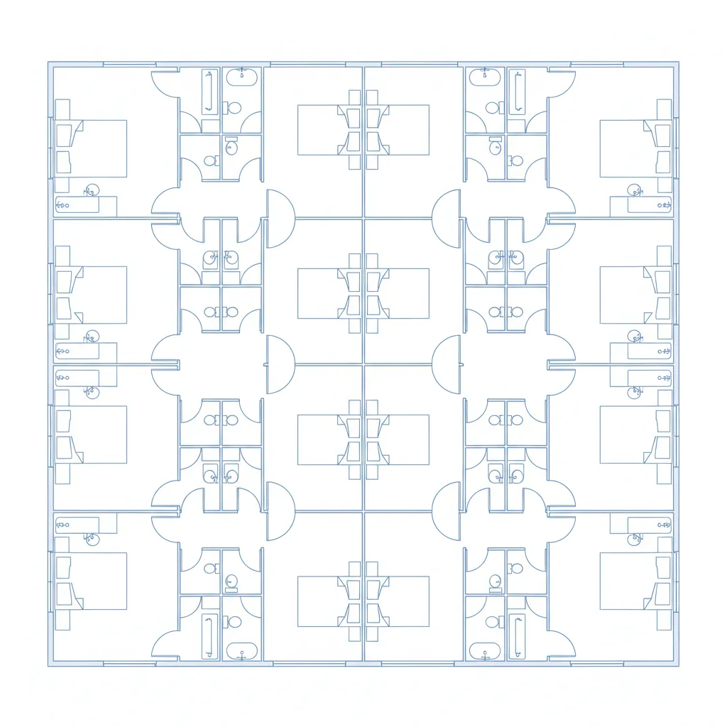 modular hotel room layout design for repeated floor plan