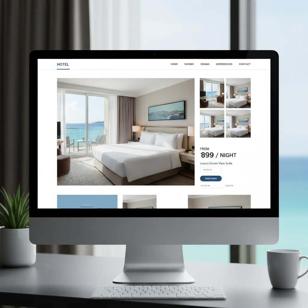 Hotel room booking webpage showing image gallery and price hierarchy