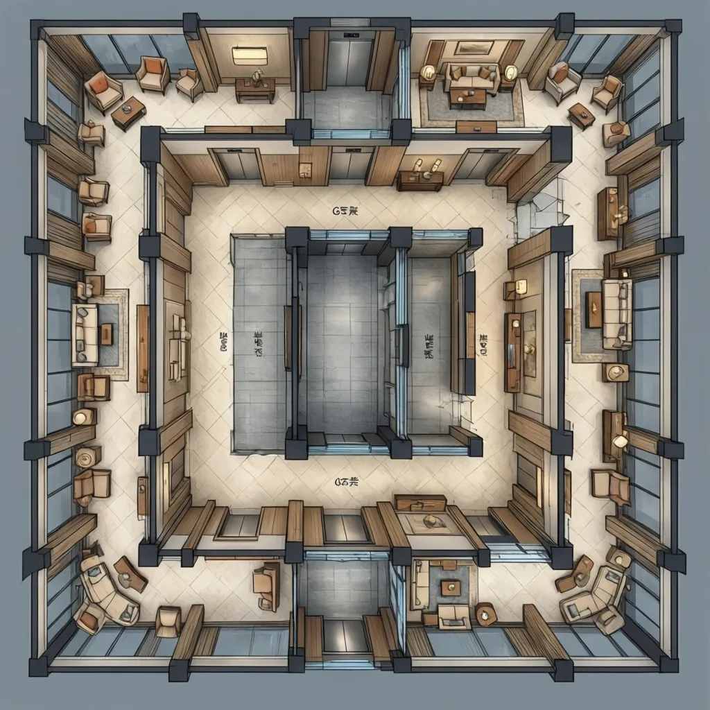 Diagram showing separation between hotel guest corridor and service corridor