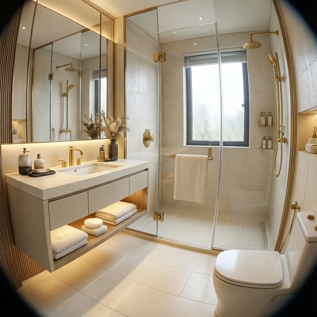 Modern residential bathroom inspired by luxury hotel ivory design