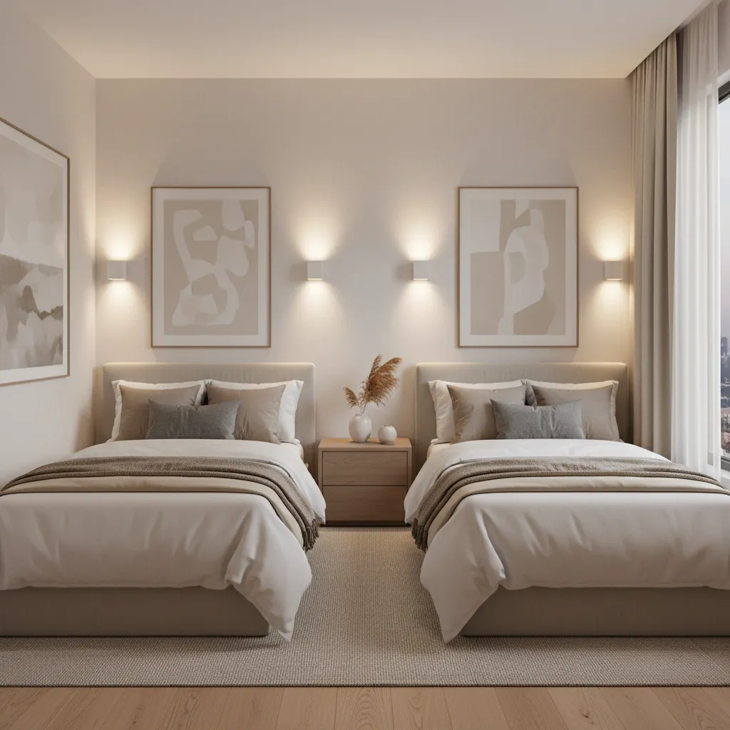 Residential bedroom inspired by hotel twin bed layout