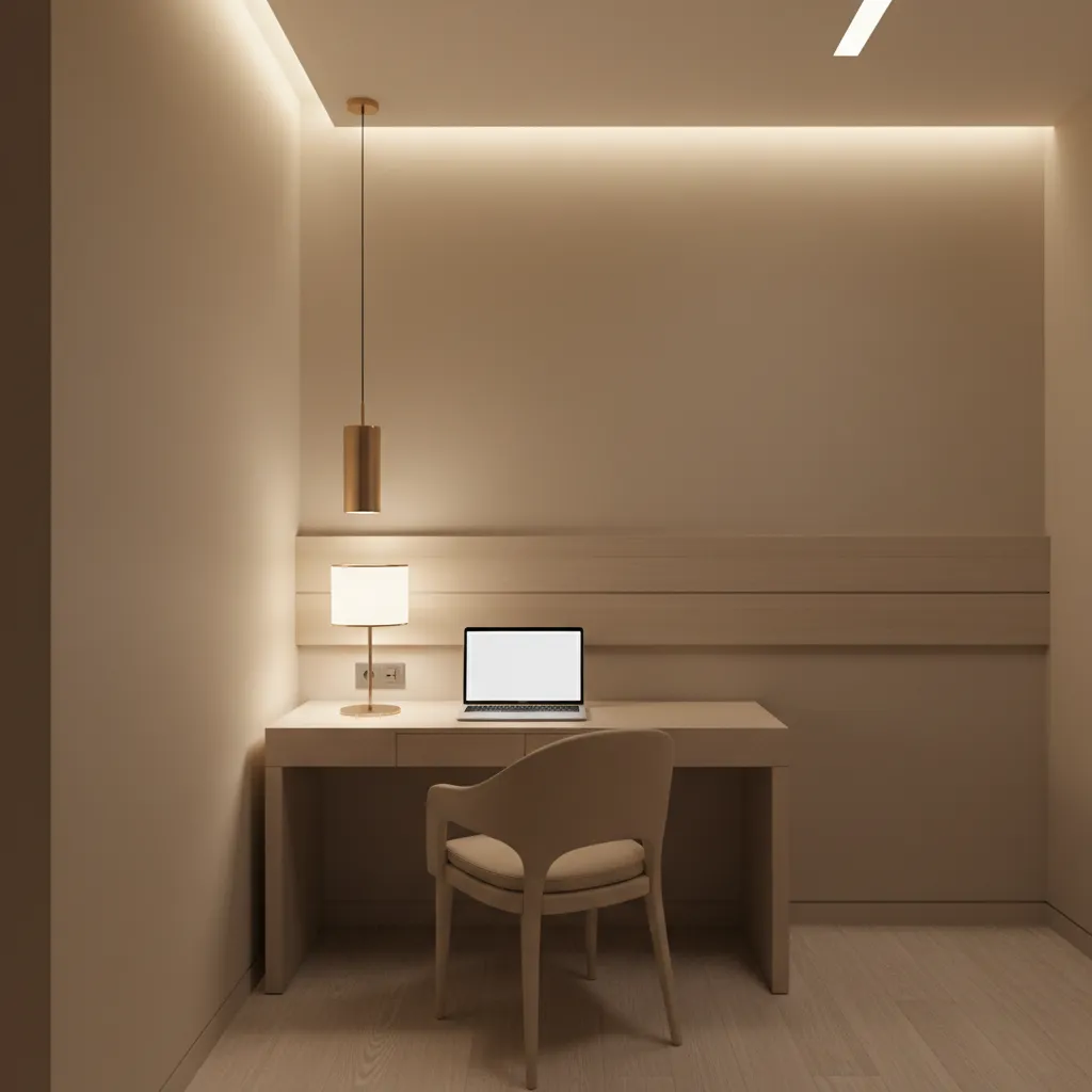 Compact desk workspace area inside a hotel deluxe king suite