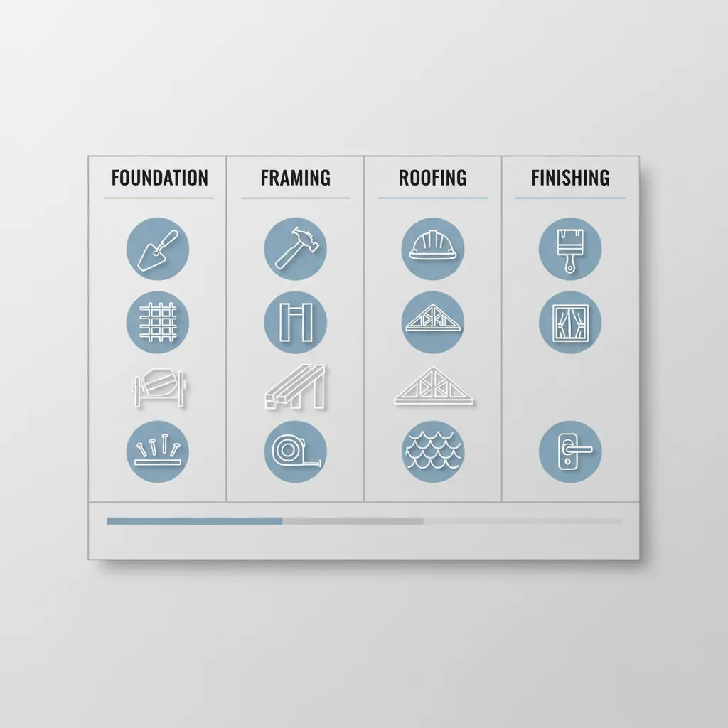 Construction cost breakdown diagram for residential house building categories