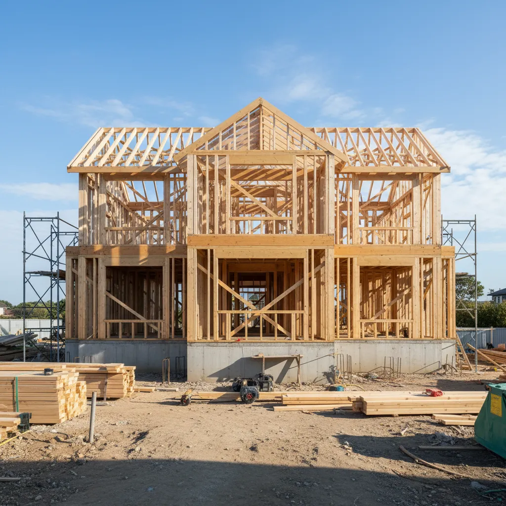 traditional house wood framing construction stage