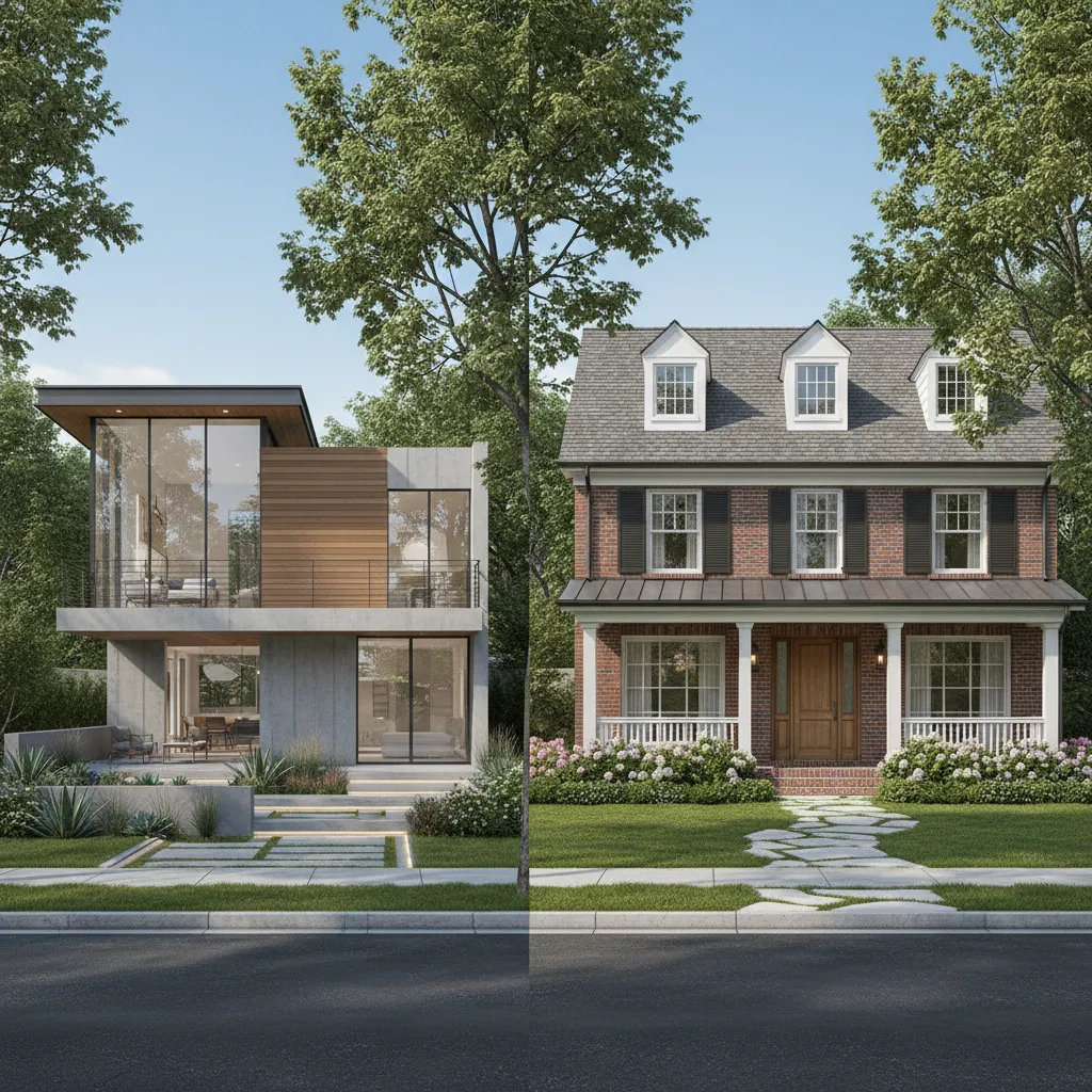 Comparison of modern and traditional home curb appeal