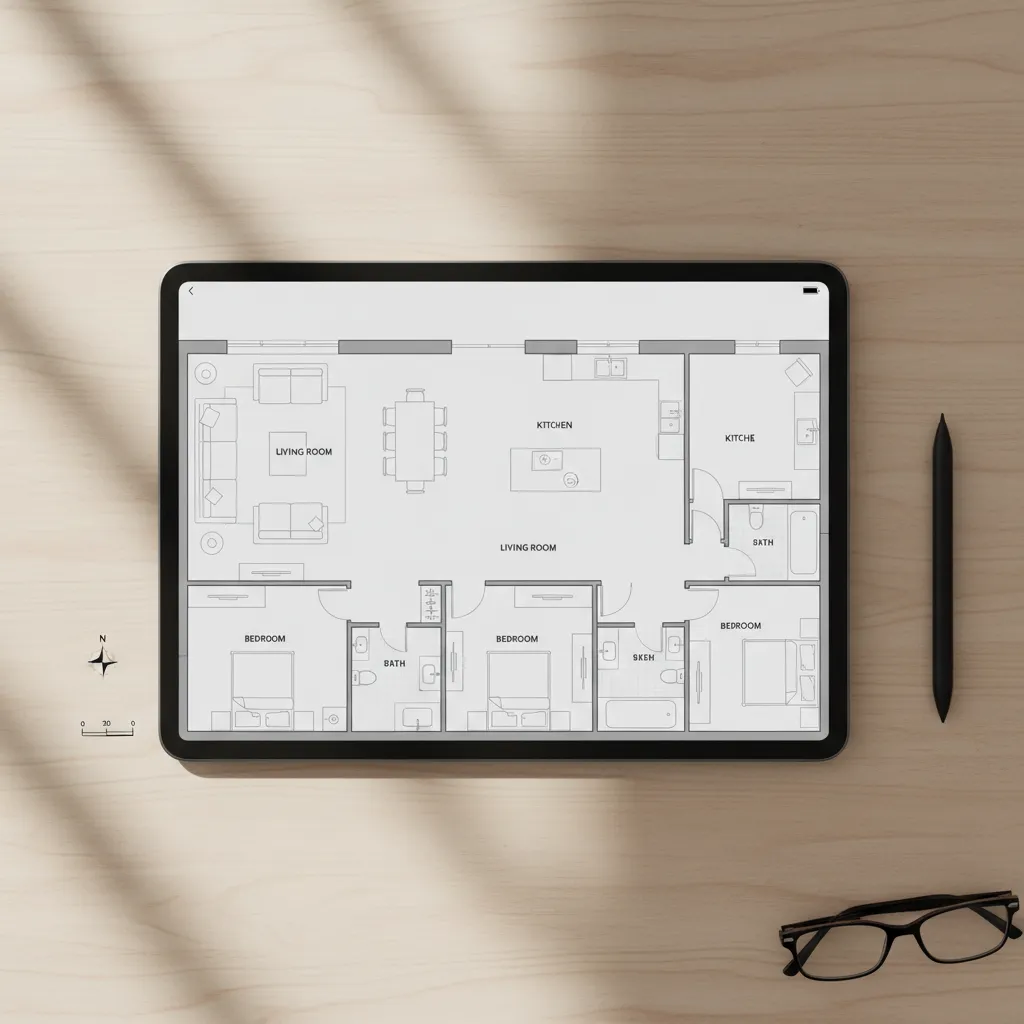 Plano digital de una casa creado en una aplicación de diseño