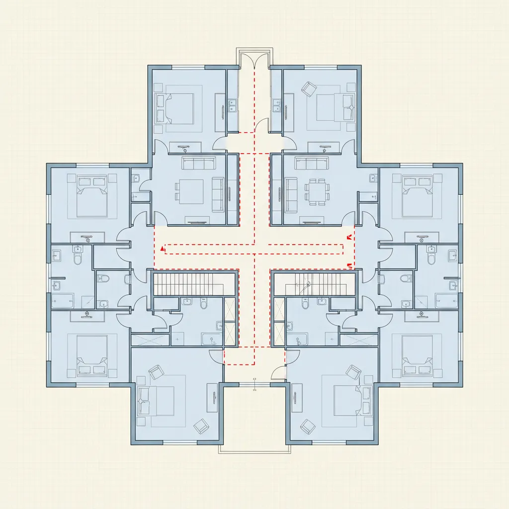Plano de casa mostrando pasillos largos y mala distribución