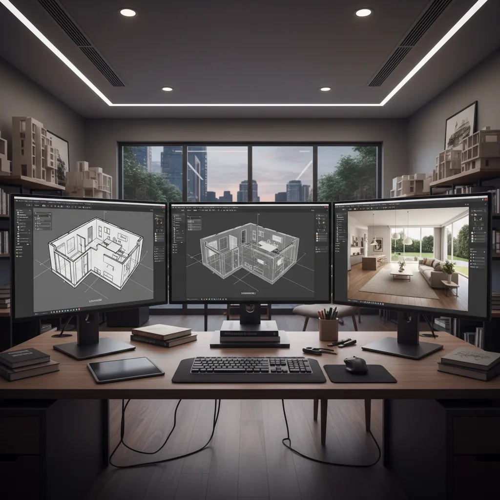 Proceso digital de diseño de vivienda desde plano a render