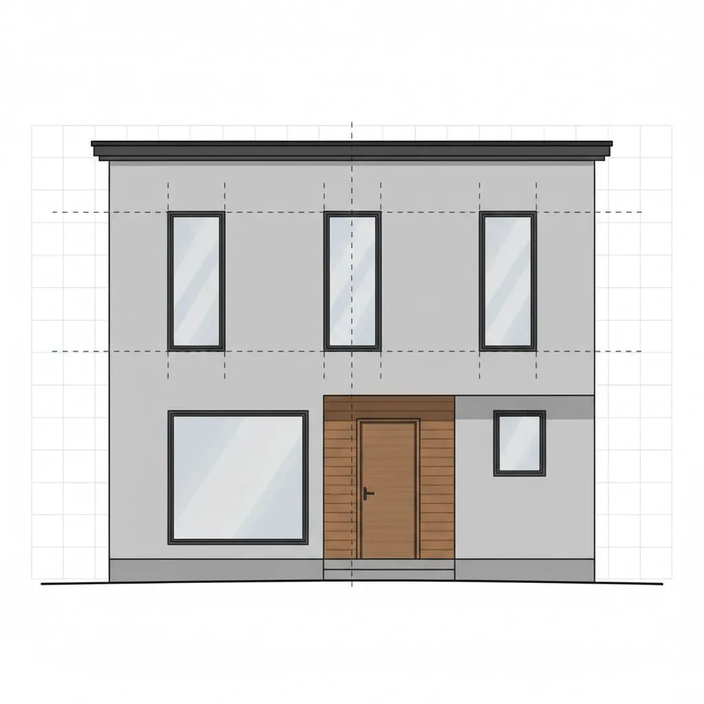 Architectural diagram showing balanced floor proportions in a house elevation