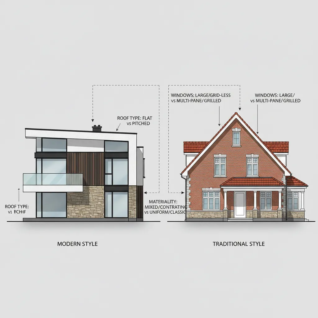 comparison of modern and traditional house facade styles