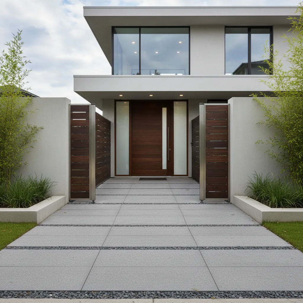 Entrada de casa con puerta integrada en la cerca