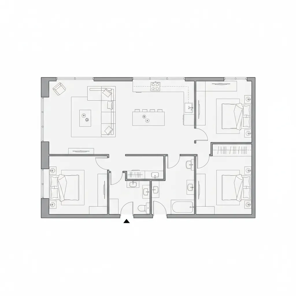 Plano de casa mostrando distribución de habitaciones