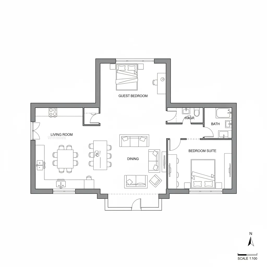 Architectural floor plan layout for a modern house design