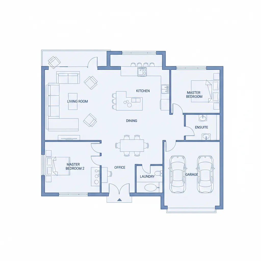 clean architectural floor plan layout of a modern house