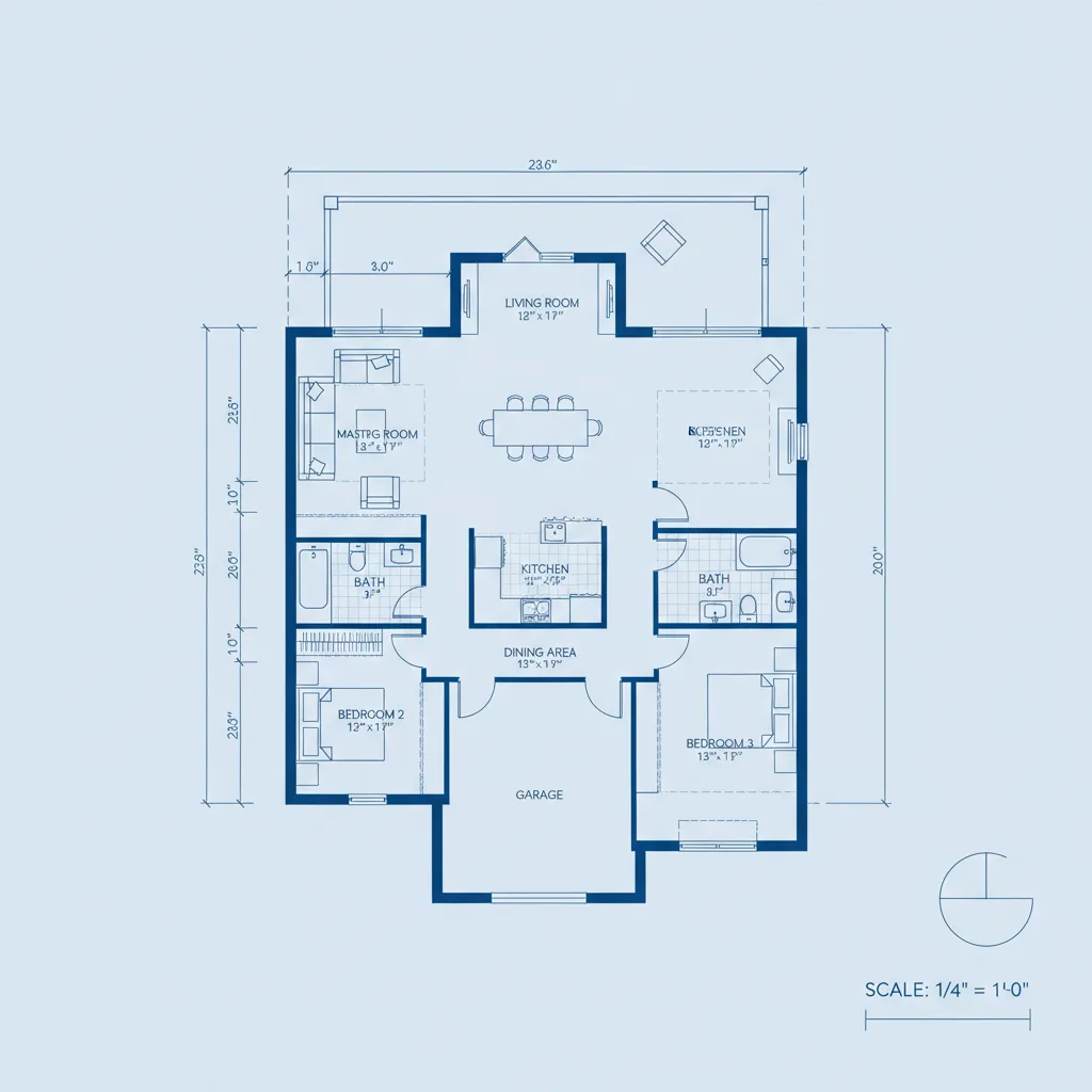 exemplo de planta baixa com escala e medidas