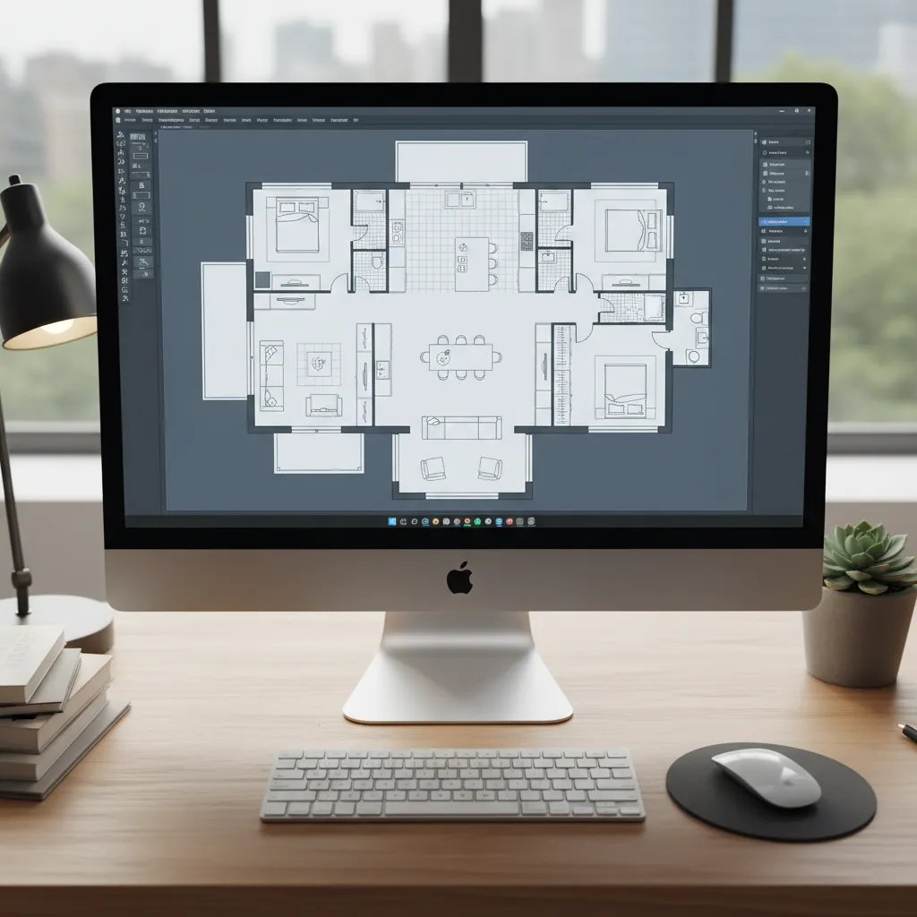 Pantalla mostrando plano digital de una casa con habitaciones distribuidas