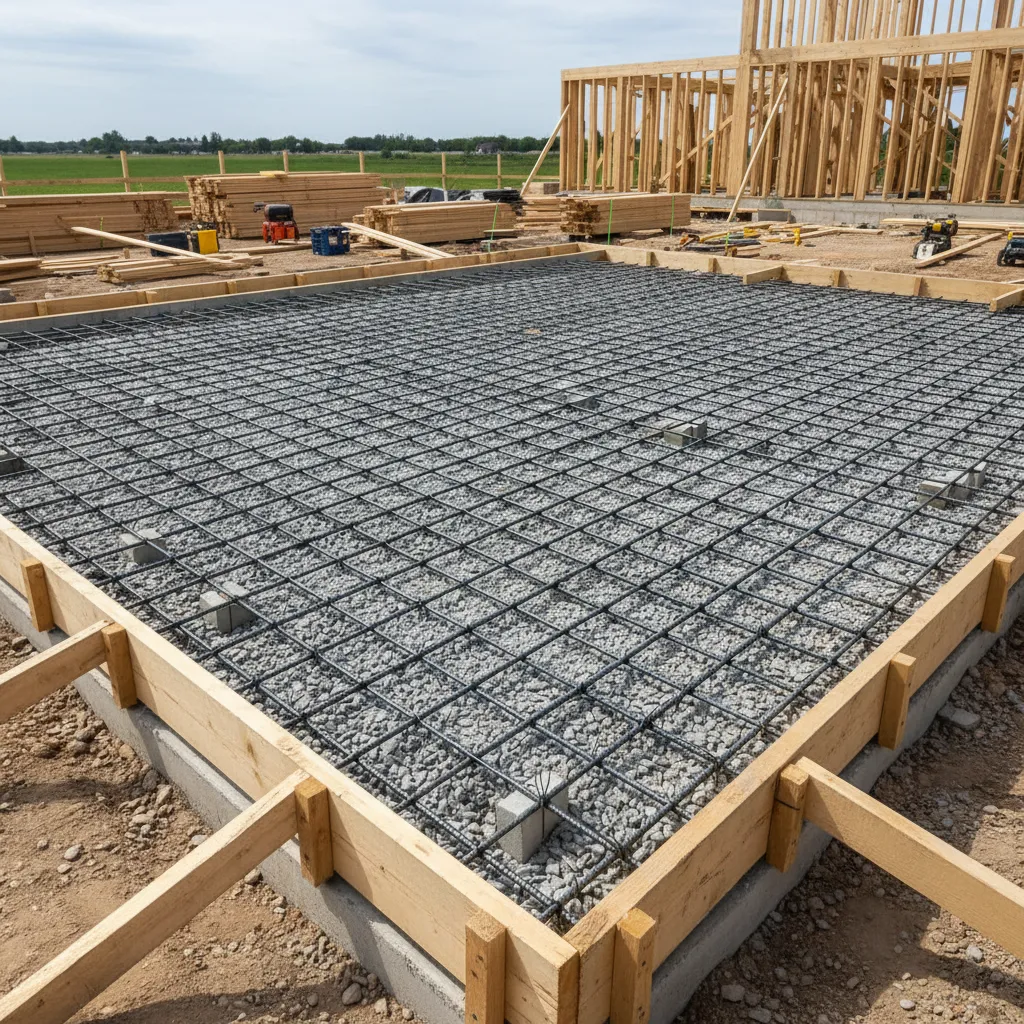 Residential concrete foundation and reinforcement layout