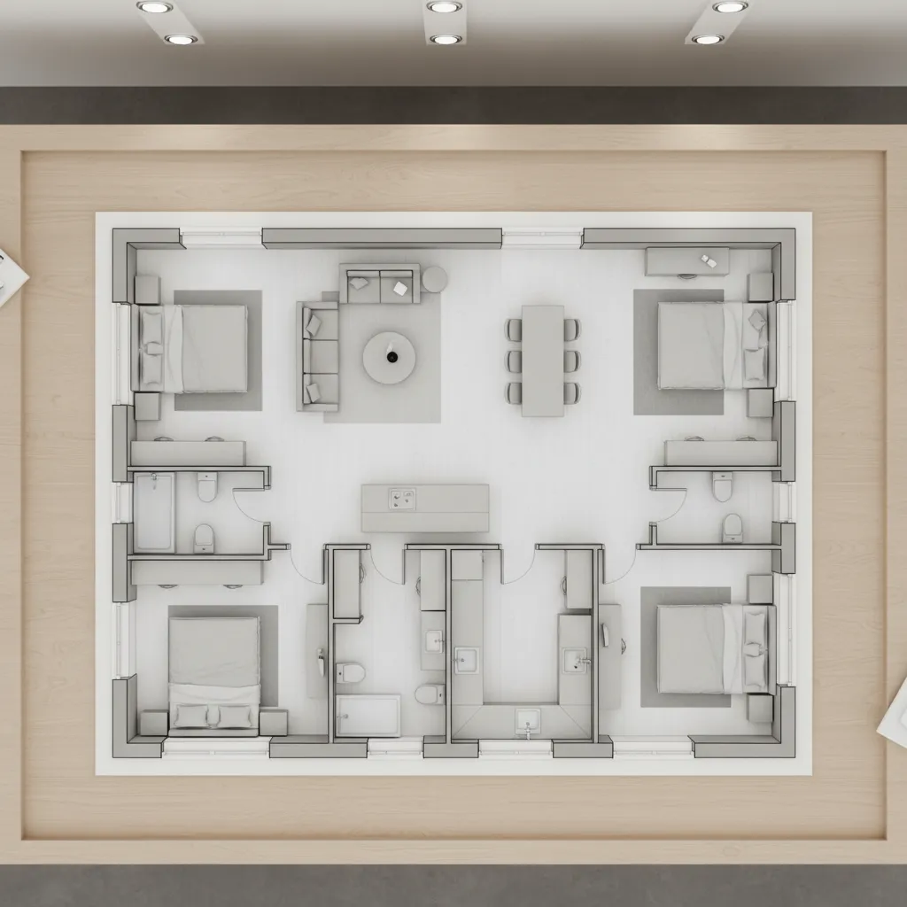 Plano conceptual de distribución de una vivienda moderna