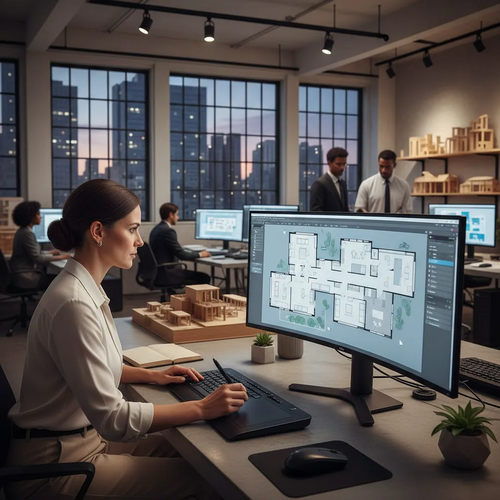 Proceso de diseño de plano de vivienda en pantalla