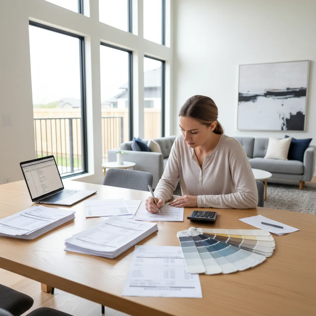 homeowner reviewing multiple painting quotes for a house renovation