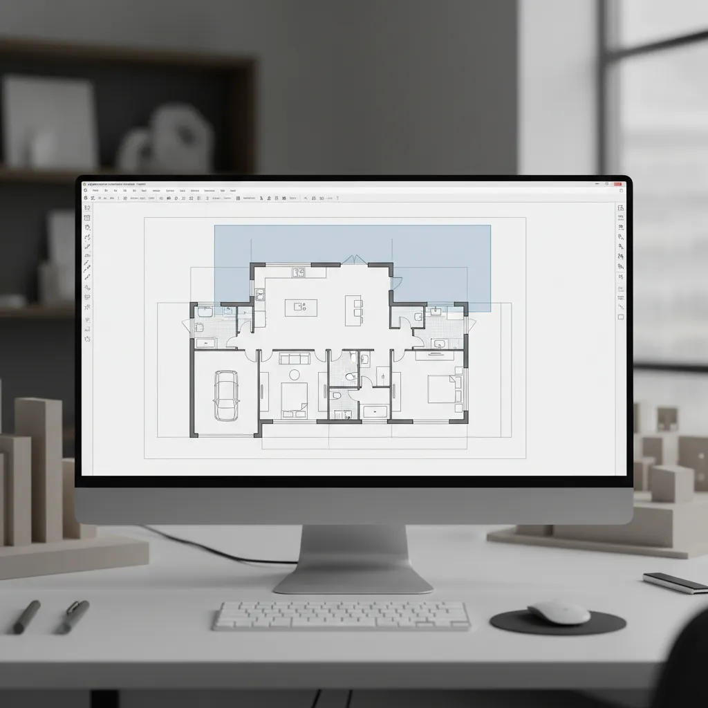Digital house floor plan used to prepare roof layout planning