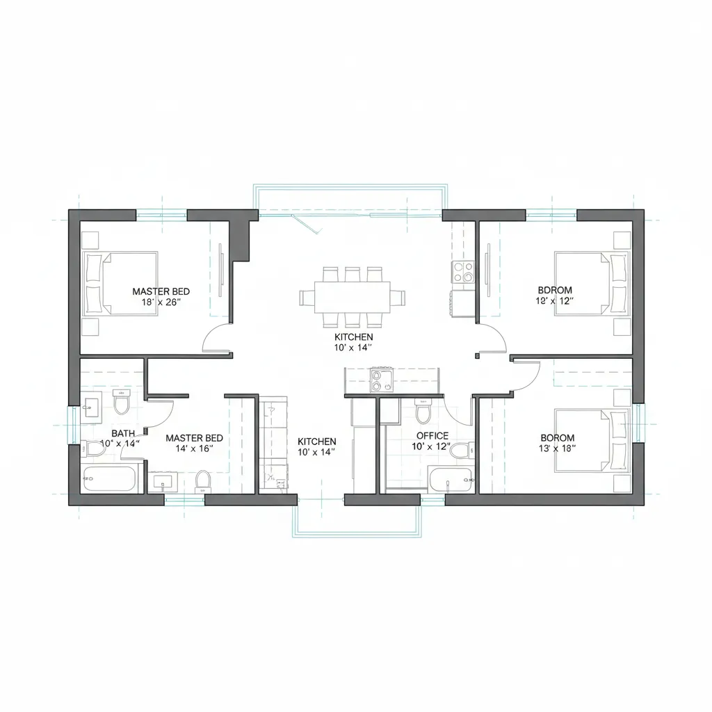 Denah rumah dengan ukuran ruang yang jelas
