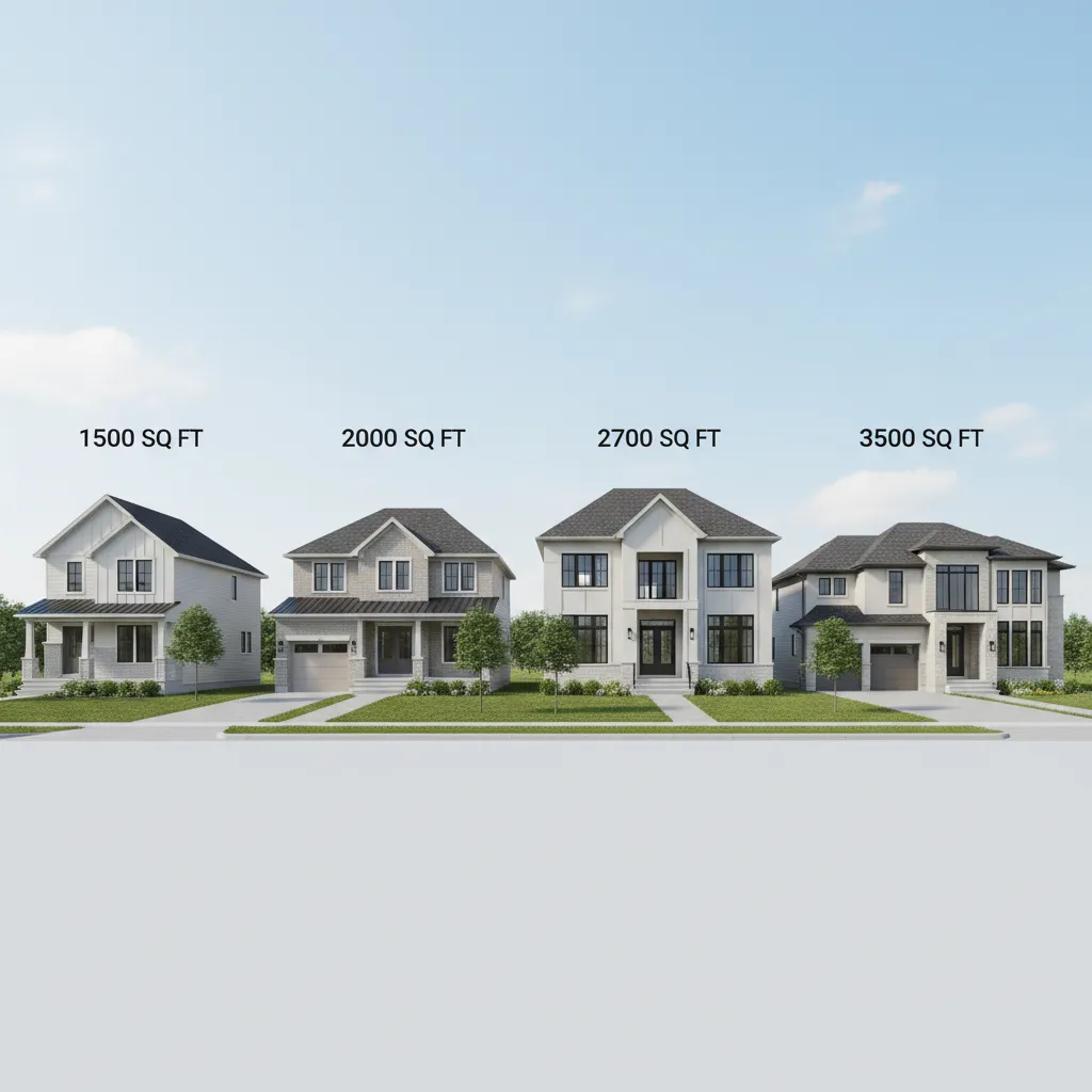 Comparison of houses sized 1500 2000 2700 and 3500 square feet