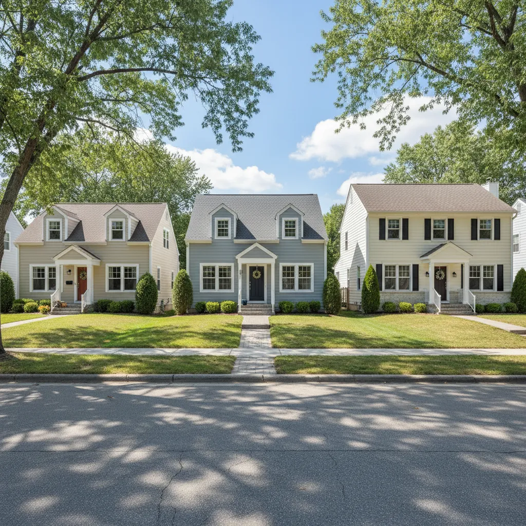 row of houses of different sizes showing exterior paint coverage comparison