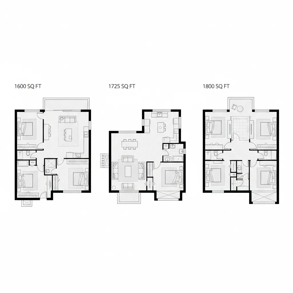floor plan layout comparison between 1600 1725 and 1800 sq ft homes