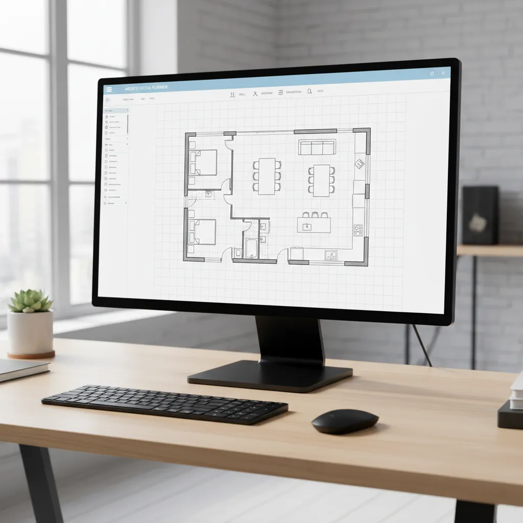 Modern house sketch software interface displaying a simple floor plan layout