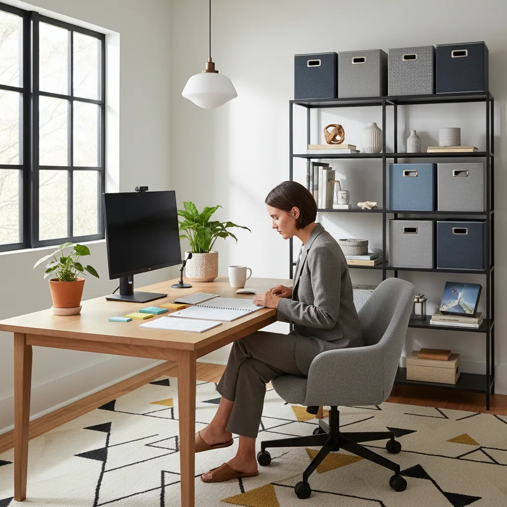 Person planning household tasks at home desk representing homemaker responsibilities
