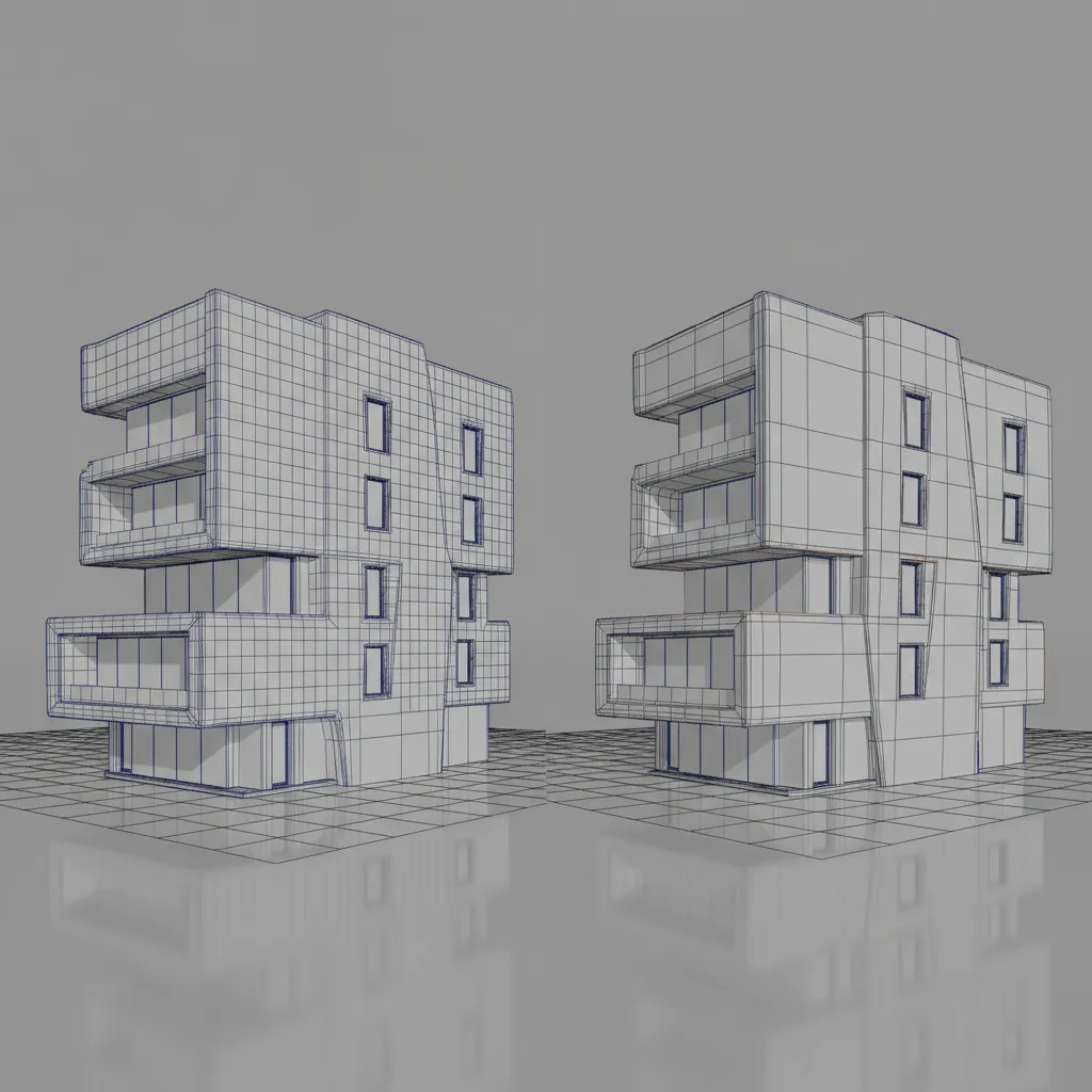 Comparison of high precision and low precision 3D mesh geometry during model conversion