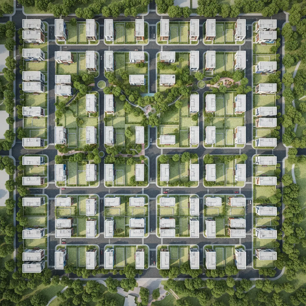 planned housing plots and road grid layout in HUDA residential sector