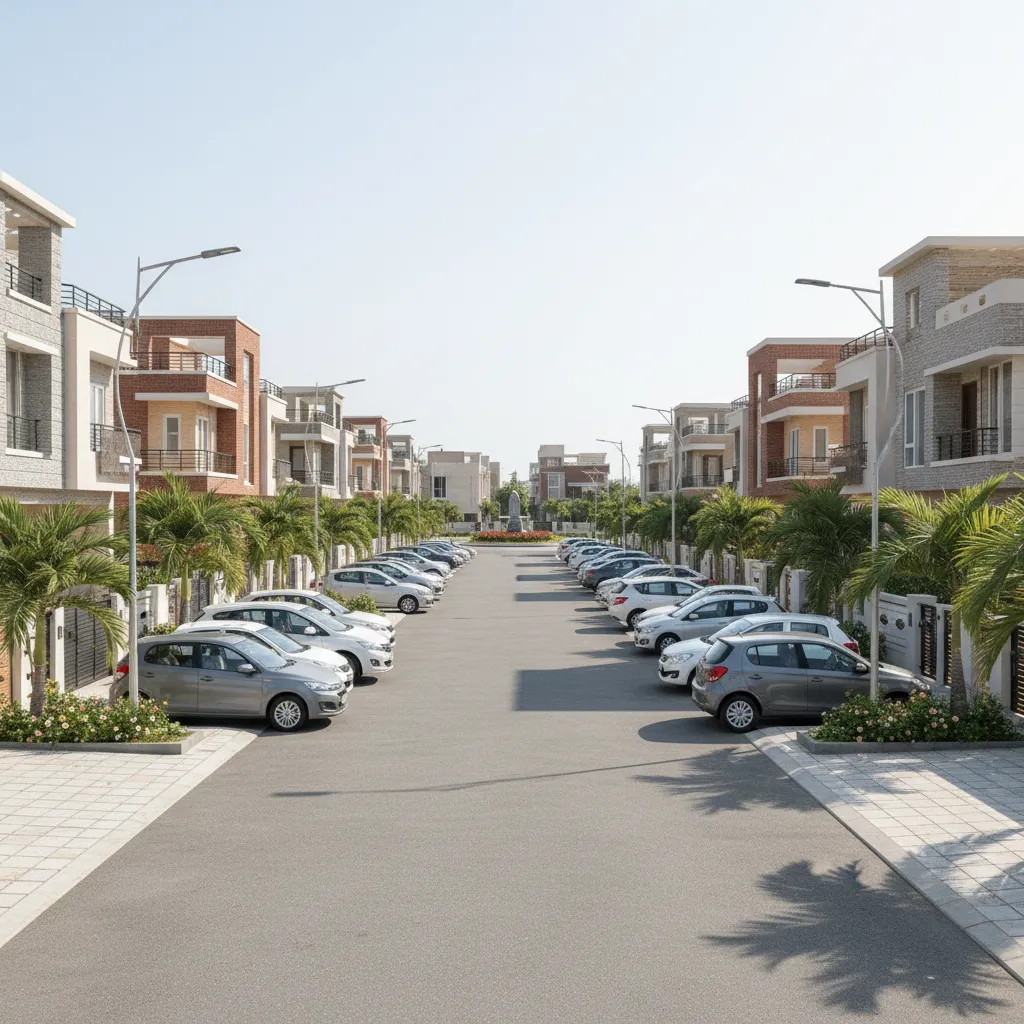 organized residential street with independent houses in HUDA Anand Vihar