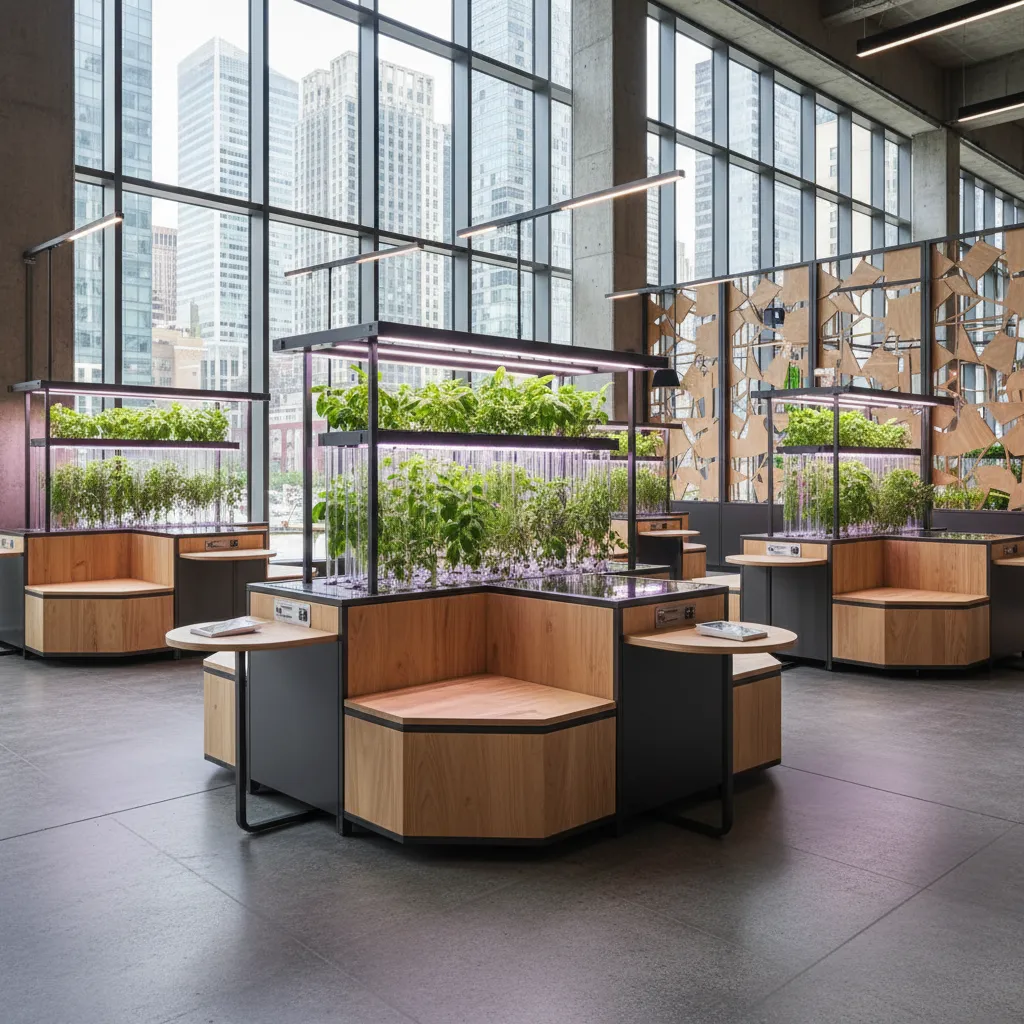 Huerto inteligente en mobiliario urbano interior