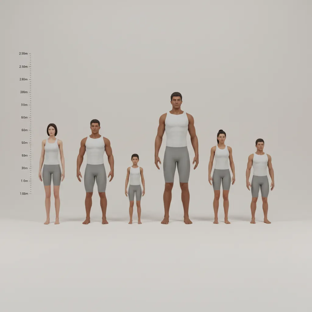 Human 3D Model Scale Comparison: Real World Height vs Digital Character Size