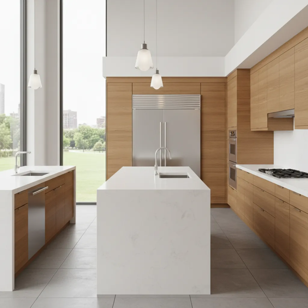 Modern kitchen showing organized prep, cooking, and cleaning zones