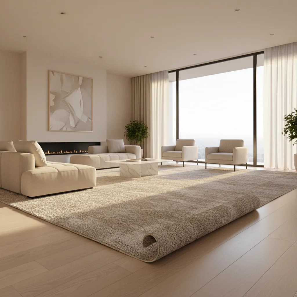 Interior rug near window showing humidity and sunlight exposure