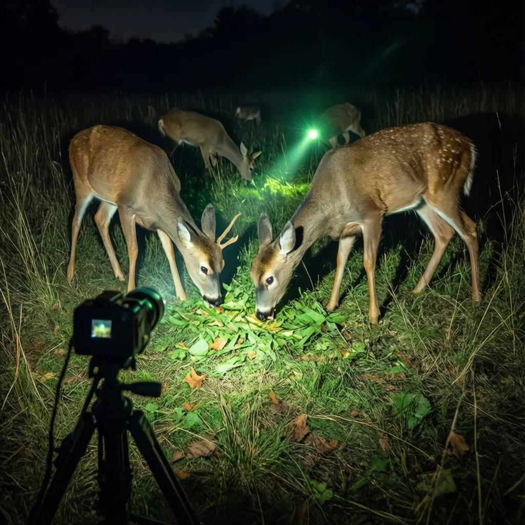 Field testing of hunting lights with trail cameras in a deer feeding area at night