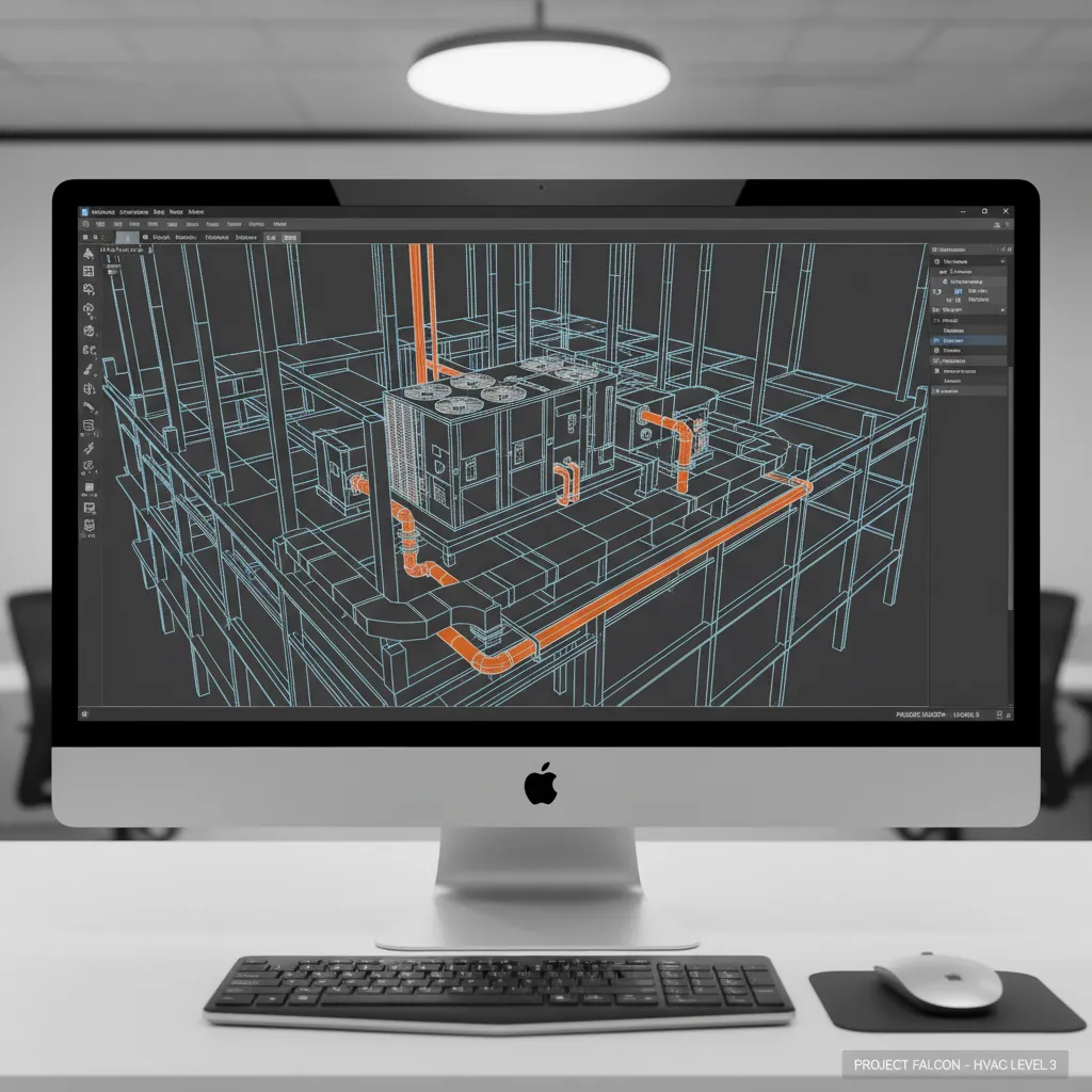 BIM software interface showing HVAC system components including an air conditioning unit