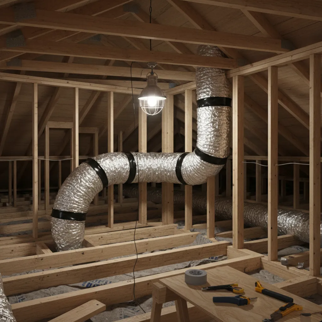 Flexible HVAC duct with sharp bends reducing airflow