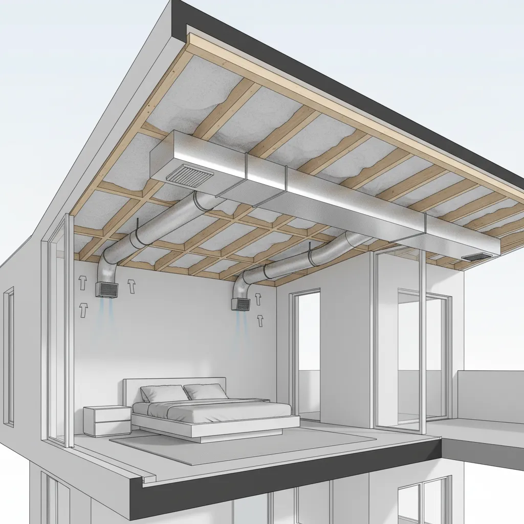 Diagram style visualization of adding an additional HVAC duct run to improve airflow