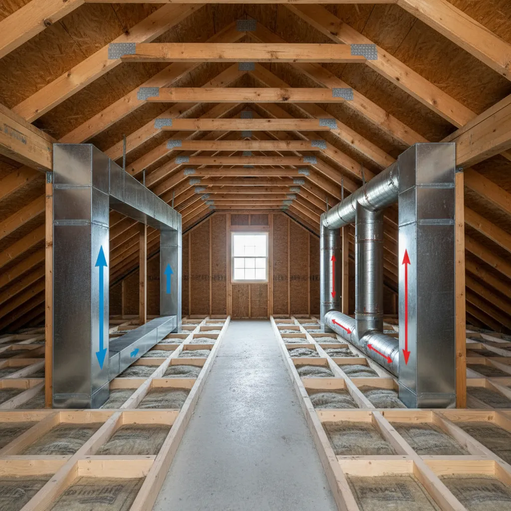 Comparison of straight and bent HVAC duct layout affecting airflow