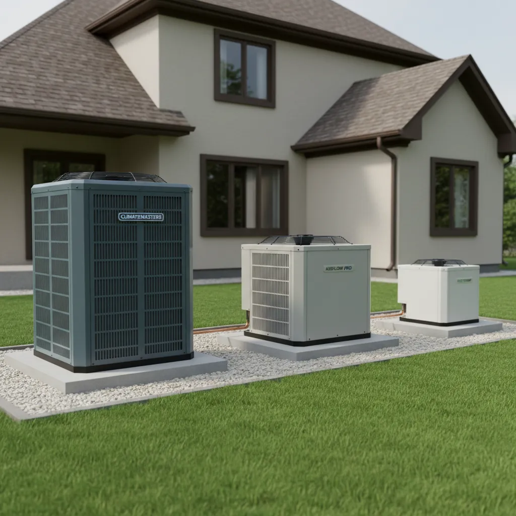 Different residential HVAC condenser sizes representing efficiency and capacity differences