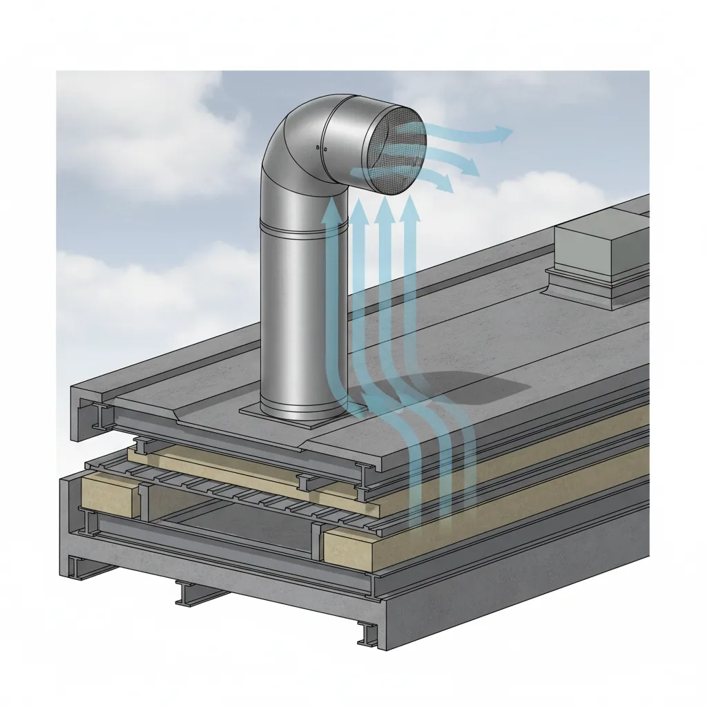 diagram style visualization of hvac duct connected to gooseneck roof vent