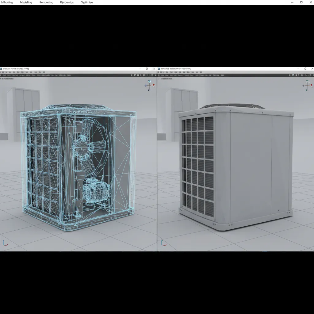 Comparison between high polygon and optimized HVAC 3D models